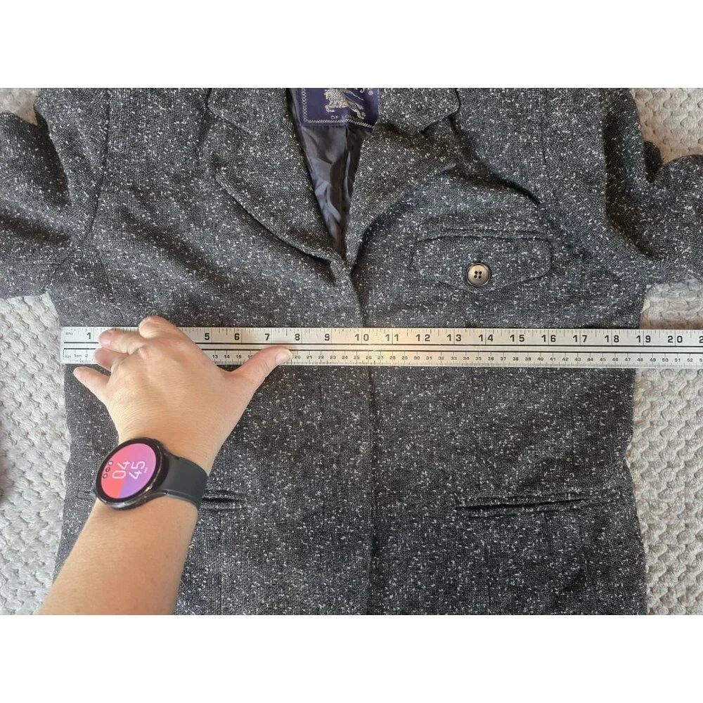 Vintage Burberrys of London Blazer Jacket Size 6 Wool Blend Tweed Grey Green USA - Picture 4 of 7